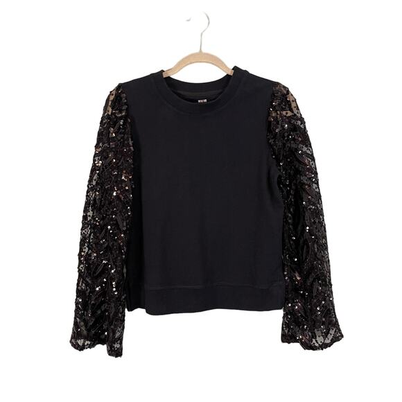 Maeve by Anthropologie Top XS Black Sequin Sheer Dark Romantic Evening Bling - Picture 2 of 8